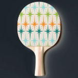 Pala De Ping Pong Estallidos geométricos vintage Ping Pong Paddle<br><div class="desc">Vintage. Geometría. Estallidos. Si te gusta cualquiera de esas palabras, este retro Ping Pong Paddle con estrenos geométricos vintage es para ti. Este moderno diseño de mediados de siglo presenta un fondo crema con hileras de estrellas turquesa, verde limón, naranja y verde azulada. Este diseño moderno se combina maravillosamente con...</div>
