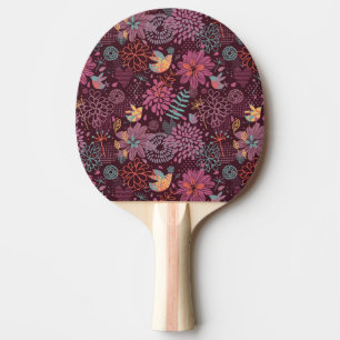 Pala De Ping Pong Estampado de flores abstracto con los pájaros