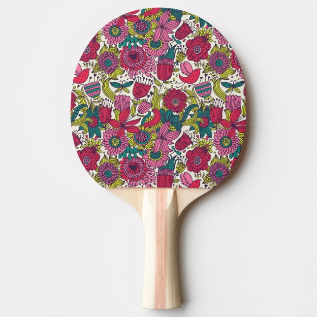 Pala De Ping Pong Estampado de flores brillante (Anverso)