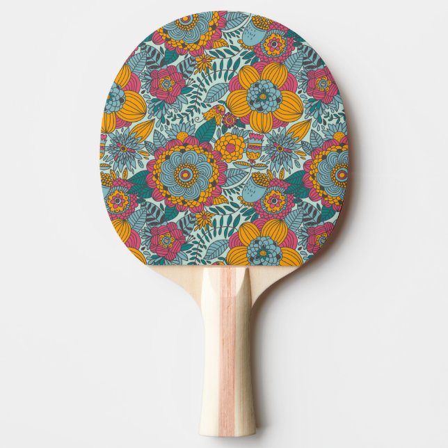 Pala De Ping Pong Estampado de flores colorido (Anverso)