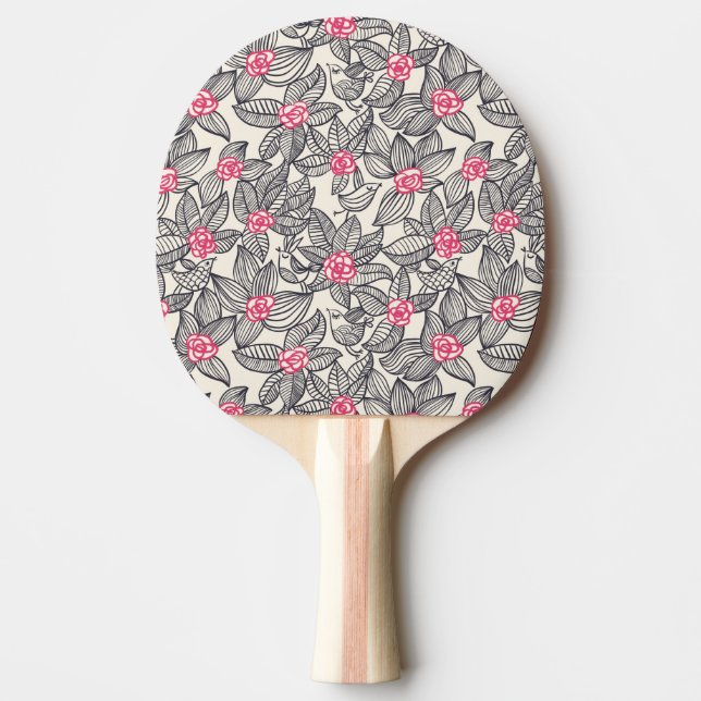 Pala De Ping Pong Estampado de flores con los pájaros 2 del dibujo (Anverso)