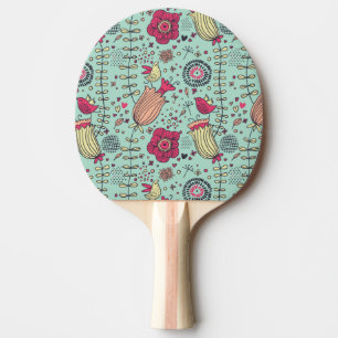 Pala De Ping Pong Estampado de flores del dibujo animado con los