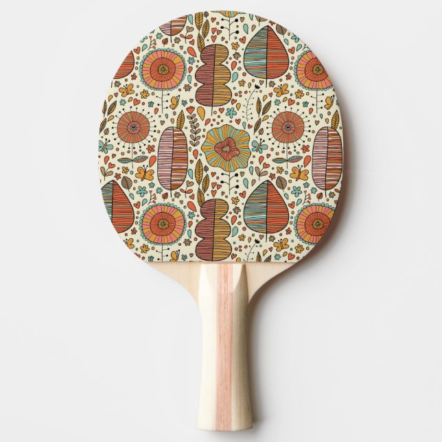 Pala De Ping Pong Estampado de flores del verano hecho de hojas (Anverso)