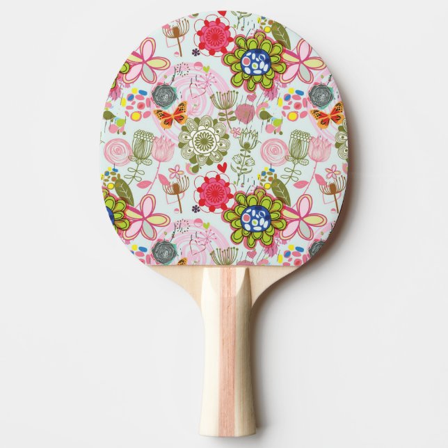 Pala De Ping Pong Estampado de flores en el estilo retro 2 (Anverso)