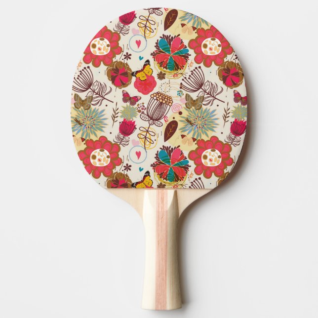 Pala De Ping Pong Estampado de flores en el estilo retro 4 (Anverso)