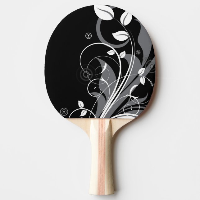 Pala De Ping Pong Estampado de flores gris en negro (Anverso)