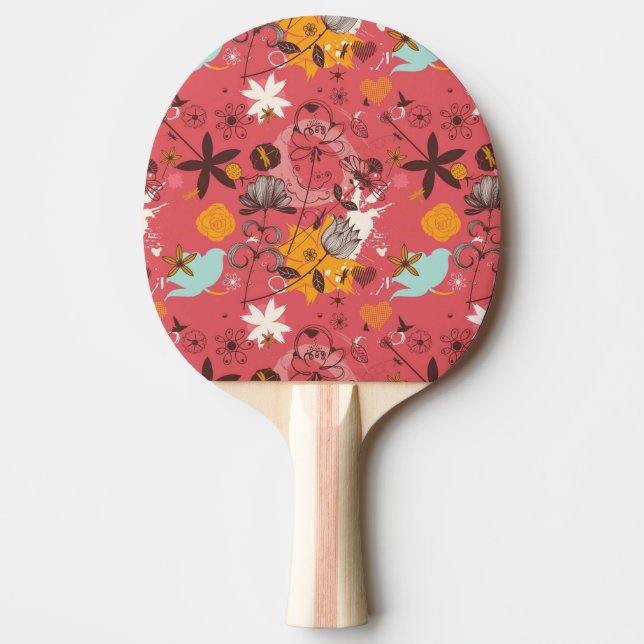 Pala De Ping Pong Estampado de flores retro 5 (Anverso)