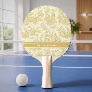 Pala De Ping Pong Estampado vintage de toile de jouy amarillo