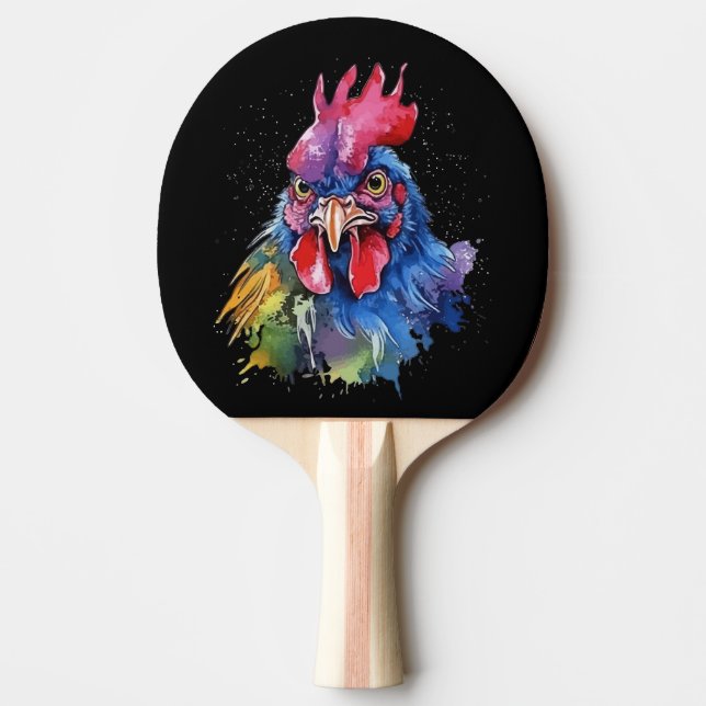 Pala De Ping Pong Estilo de acuarela de pollo de gallo de campo (Anverso)