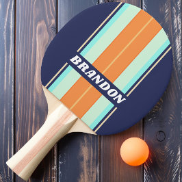 Pala De Ping Pong Estilo Vintage Rayas de Tabla Retro con Nombre