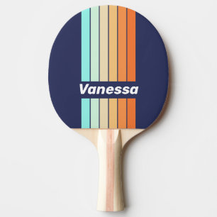 Pala De Ping Pong Estilo Vintage Retro Rayas con Nombre