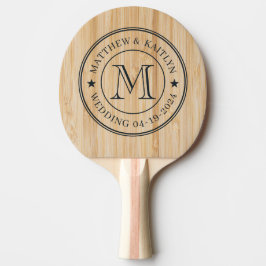 Pala De Ping Pong Estrella de boda de bambú blanco con monograma