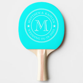 Pala De Ping Pong Estrella de Monograma de Boda Cian Retro Eléctrico