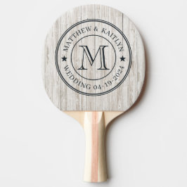 Pala De Ping Pong Estrella de Monograma de Boda de Madera Blanqueada