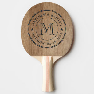 Pala De Ping Pong Estrella de Monograma de Boda de Madera de Abedul 