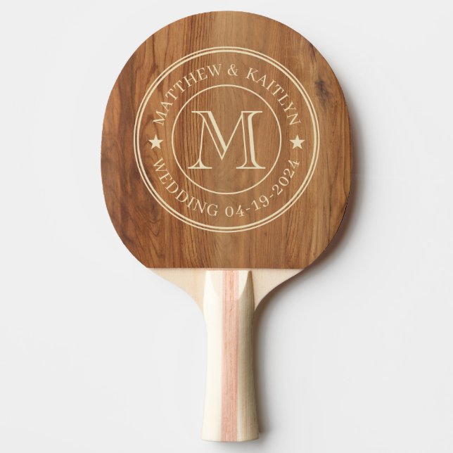Pala De Ping Pong Estrella de Monograma de Boda de Madera de Arce (Anverso)