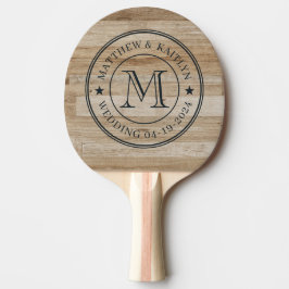 Pala De Ping Pong Estrella de Monograma de Boda de Madera de Ceniza 