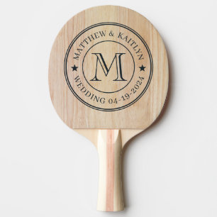 Pala De Ping Pong Estrella de Monograma de Boda de Madera de Fresno 