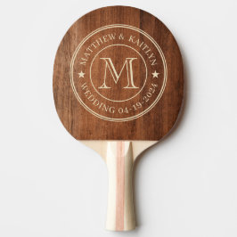 Pala De Ping Pong Estrella de Monograma de Boda de Madera de Nogal R