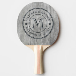Pala De Ping Pong Estrella de Monograma de Boda de Madera Gris