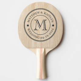 Pala De Ping Pong Estrella de Monograma de Boda de Pino Blanco