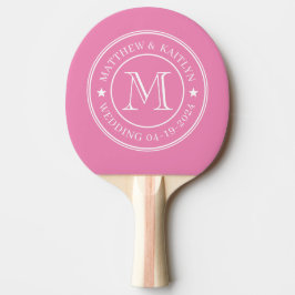 Pala De Ping Pong Estrella de monograma de boda rosa