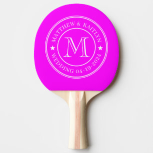Pala De Ping Pong Estrella de Monograma de Boda Rosa Retro Eléctrica