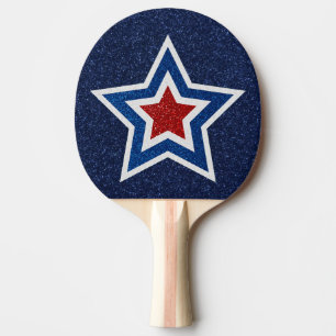 Pala De Ping Pong Estrella Roja, Blanca y Azul de Brillo del 4 de Ju