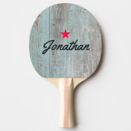 Pala De Ping Pong Estrella Vintage de Madera Pintada de Azul con Fir
