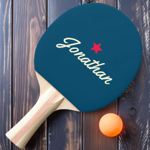 Pala De Ping Pong Estrella Vintage Firma en Azul añil