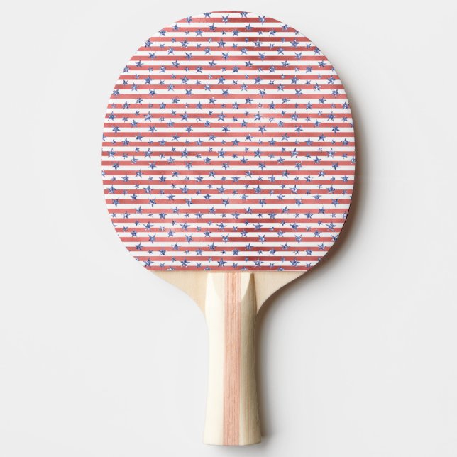 Pala De Ping Pong Estrellas azules de Purpurina blanco rojo (Anverso)