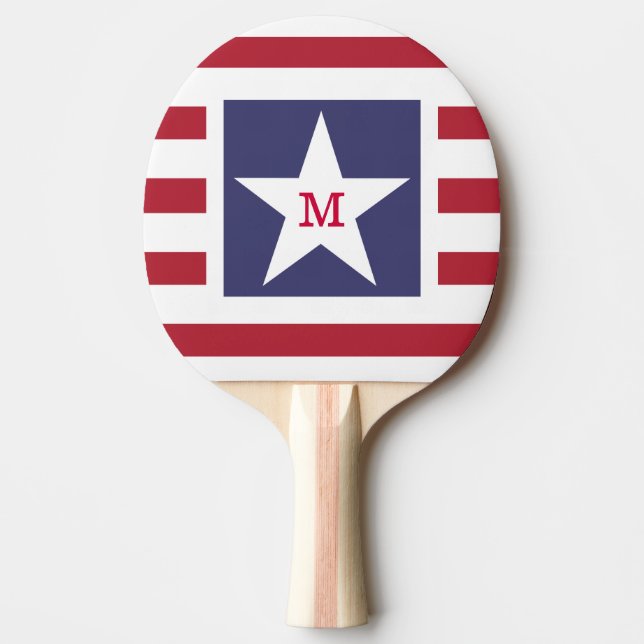 Pala De Ping Pong Estrellas de personalizable y Momograma de Stripes (Anverso)