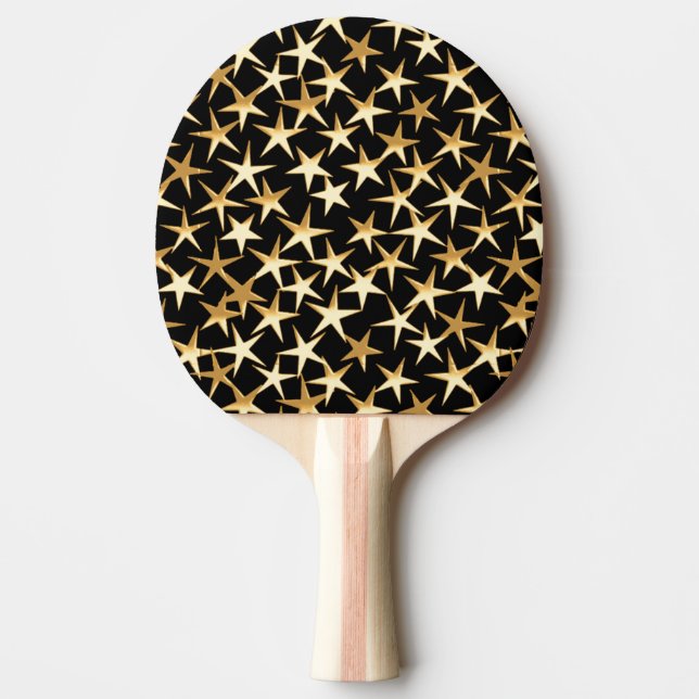 Pala De Ping Pong Estrellas doradas sobre fondo negro (Anverso)