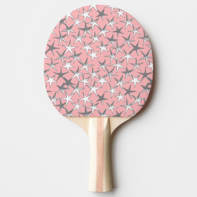 Pala De Ping Pong Estrellas plateadas, en rosa concha (Anverso)