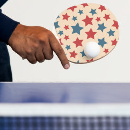 Pala De Ping Pong Estrellas Rojas y Azules, 4 de Julio, Fondo Beige