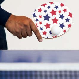 Pala De Ping Pong Estrellas Rojas y Azules, 4 de Julio, Fondo Blanco