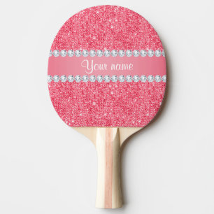 Pala De Ping Pong Falsas lentejuelas rosadas y diamantes