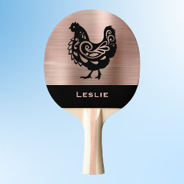 Pala De Ping Pong Fancy Chicken Silhouette in Faux Copper n Black   