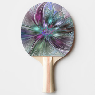 Pala De Ping Pong Fantasía abstracta moderna fractal floral colorida