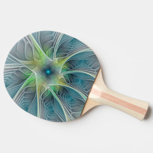Pala De Ping Pong Fantasía Flor Fractal Verde Azul