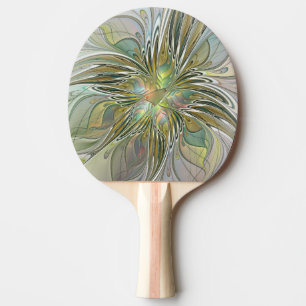 Pala De Ping Pong Fantasía floral arte fractal moderno flor con oro