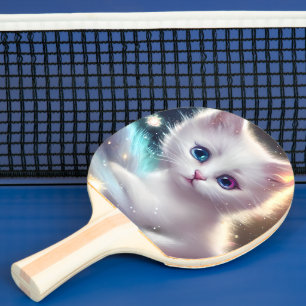 Pala De Ping Pong Fantasía Fluffy White Cat