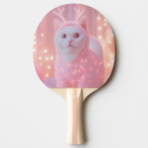 Pala De Ping Pong Fantasia Invernal Gatito Reno Brillante Lindo     