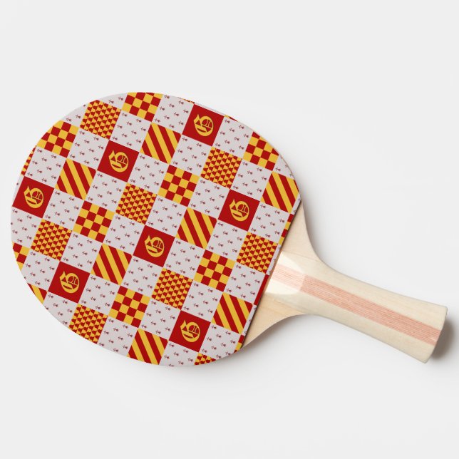 Pala De Ping Pong Fantasía mágica amarilla roja medieval heráldica (Lateral)
