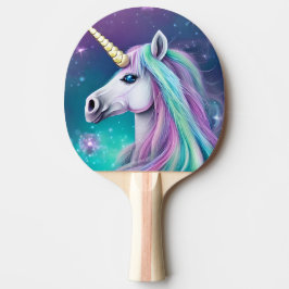 Pala De Ping Pong Fantasía Unicornio con Poster de pelo azul y rosa