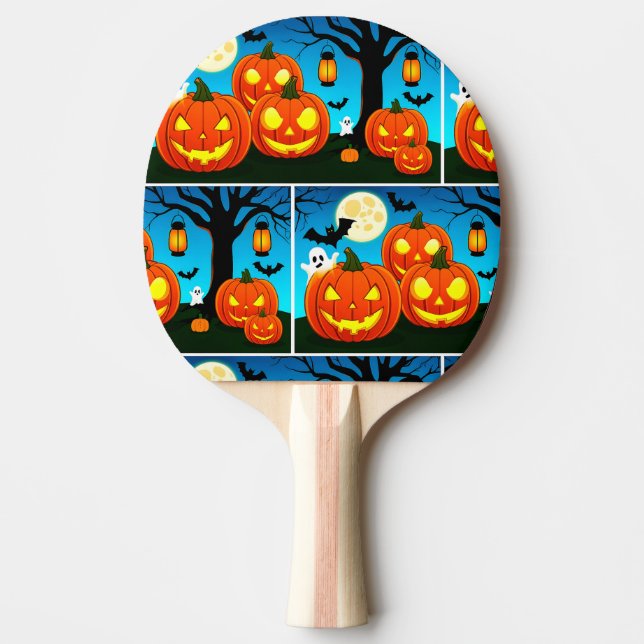 Pala De Ping Pong Fantasma de Halloween, calabazas, murciélagos (Anverso)