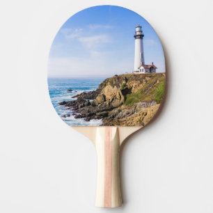 Pala De Ping Pong Faro en la colina cielo azul casa blanca océano