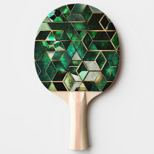 Pala De Ping Pong Faux Emerald, Green and Gold, Geometric