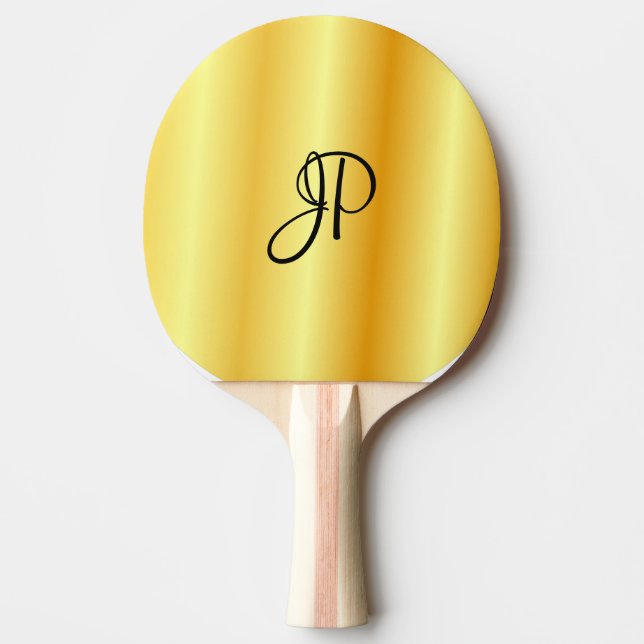 Pala De Ping Pong Faux Gold Metallic Look Monograma manuscrito (Anverso)