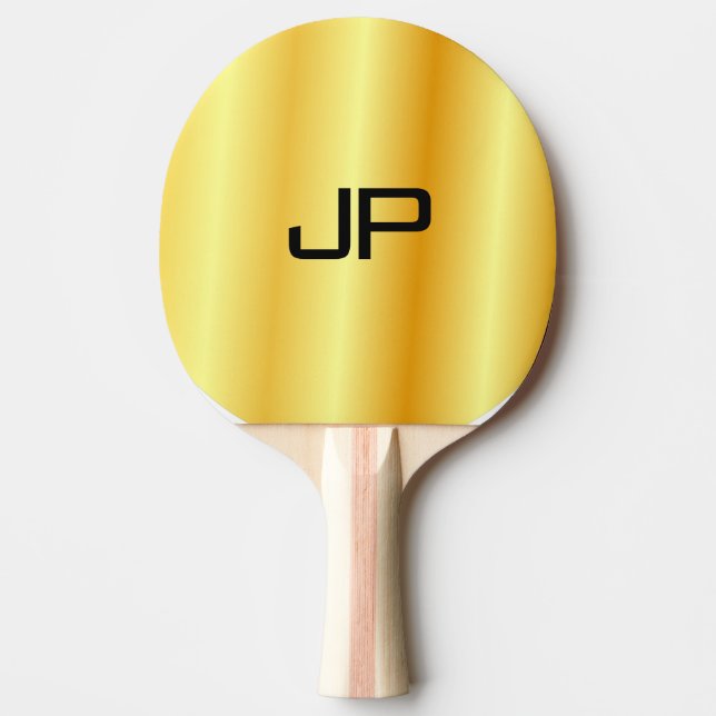 Pala De Ping Pong Faux Gold Metallic Look Monograma Nombre personali (Anverso)